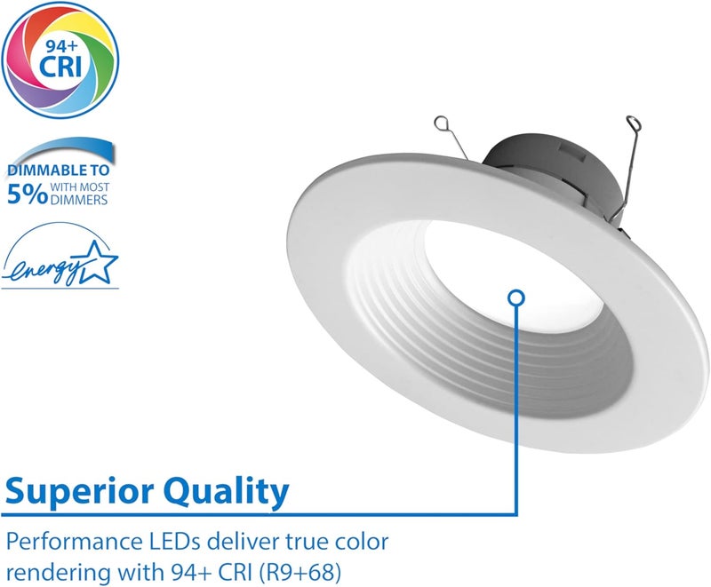 Nicor DLR566091203KWHBF DLR56(v6) 5/6-inch White 900 Lumen 3000K Recessed LED Downlight with Baffle - Image 5